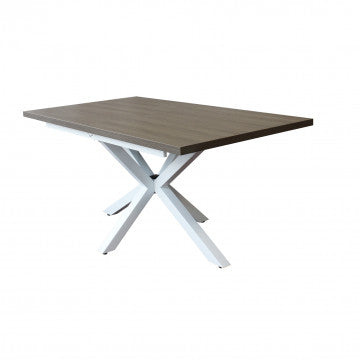 Tavolo allungabile piano melamina grigio cemento struttura metallo bianca