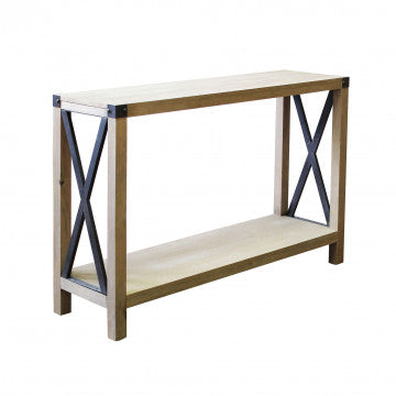 Mobile in ferro e legno con 2 ripiani, dimensioni 115,50x37x82 cm