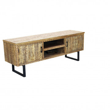 Porta TV con 2 ante e 2 cassetti, gambe metallo nero, 160x45x60 cm