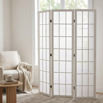 Separè in legno di paulownia e metallo, 170x40x2 cm, colore bianco