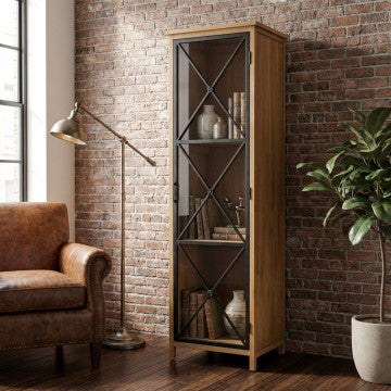 Vetrina in metallo e legno colore marrone, dimensioni 53x46x183,5 cm