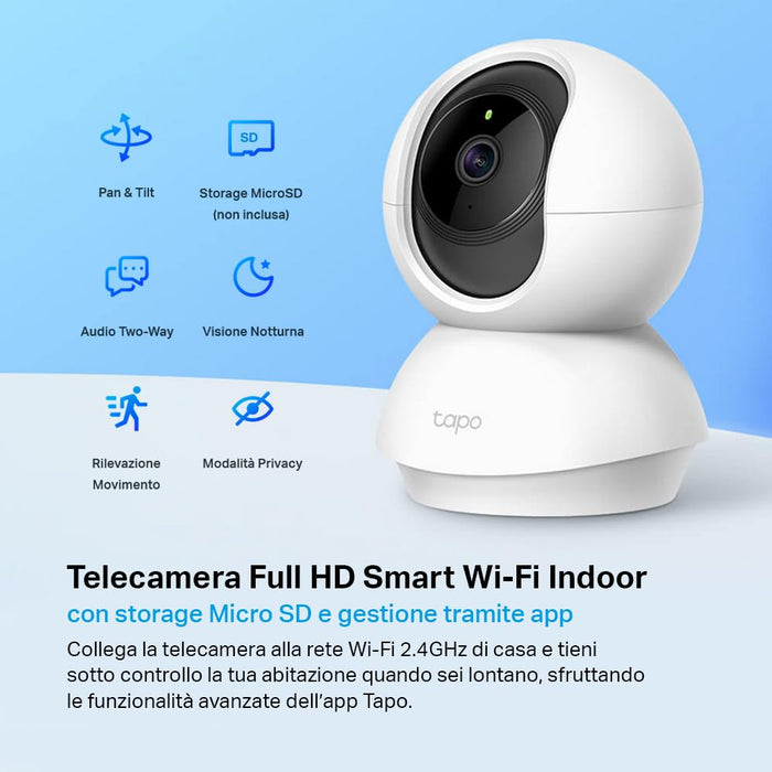 Tapo C200: Telecamera Wi-Fi FHD con visione notturna, rilevamento di movimento e allarmi integrati.