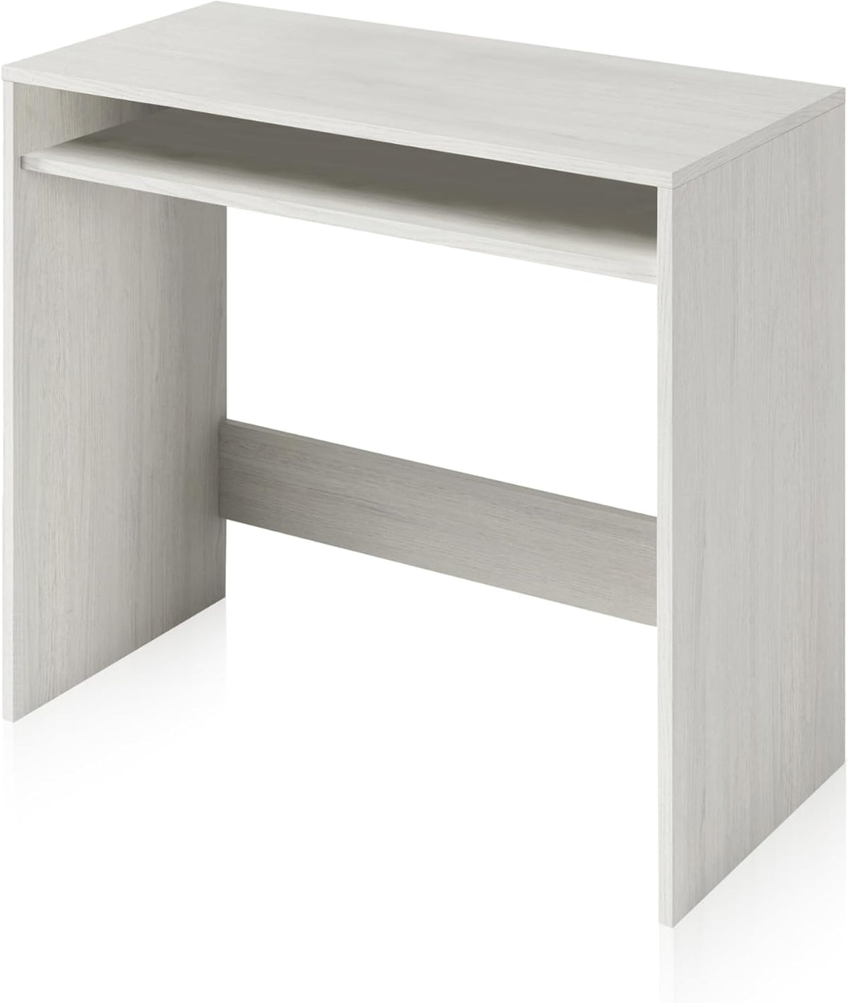 Scrivania bianca Alpes 79x43x79 cm con ripiano inferiore. Perfetta per organizzare libri e accessori in ambienti moderni.