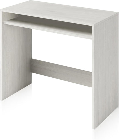 Scrivania bianca Alpes 79x43x79 cm con ripiano inferiore. Perfetta per organizzare libri e accessori in ambienti moderni.