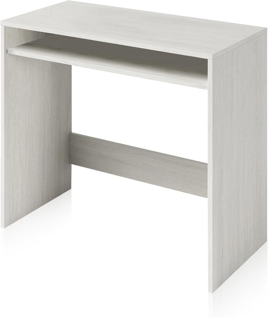 Scrivania bianca Alpes 79x43x79 cm con ripiano inferiore. Perfetta per organizzare libri e accessori in ambienti moderni.