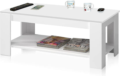 Tavolinetto Bianco Artik con ripiano inferiore per riviste e superficie liscia. Perfetto per arredi moderni e minimalisti.