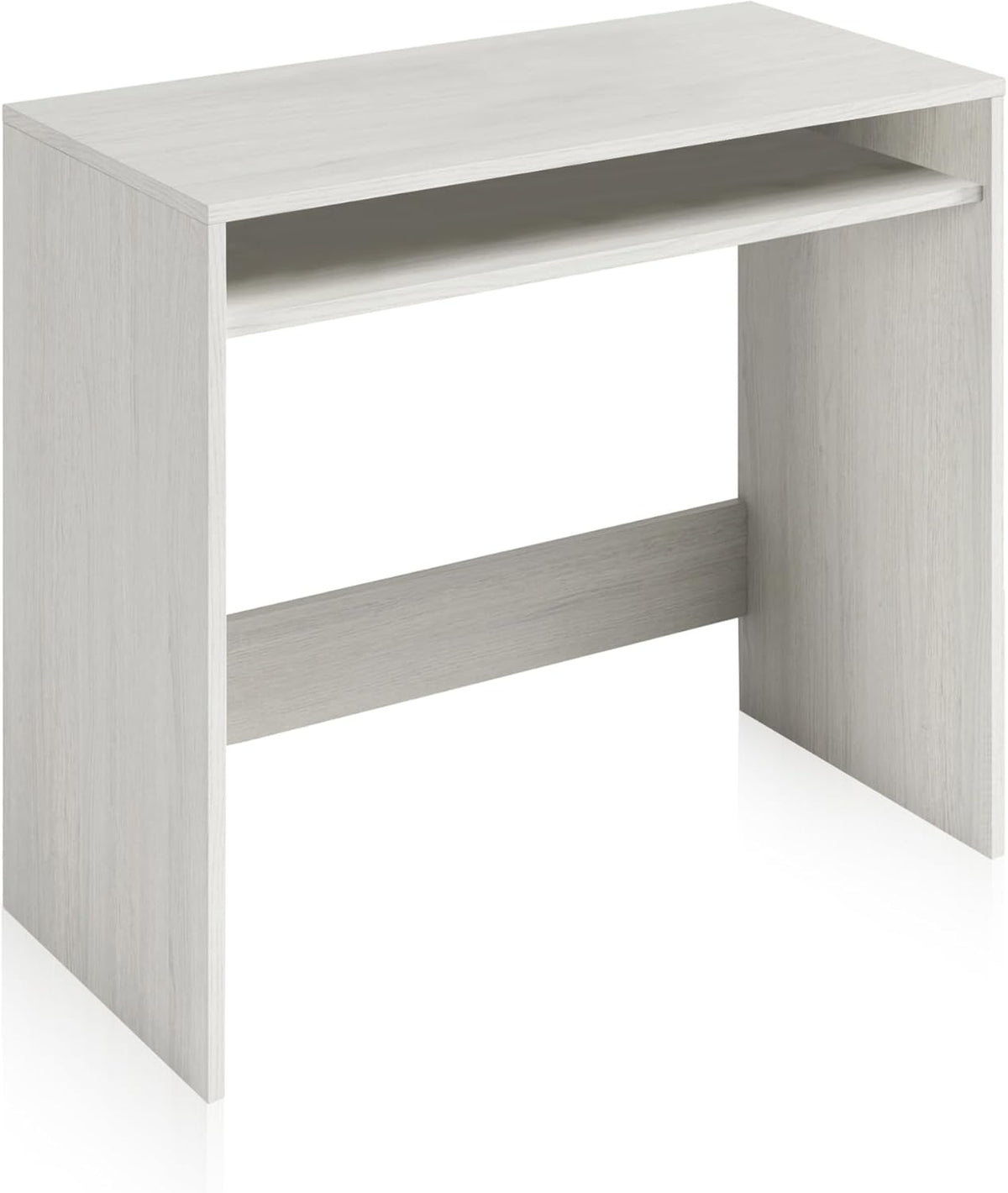 Scrittoio compatto Alpes bianco con doppio ripiano. Design minimalista e pratico per ufficio o cameretta.