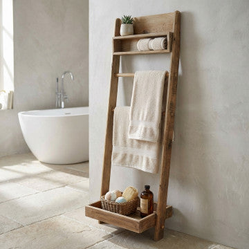 Scaffale da bagno in legno di pino riciclato 62x45x175 cm