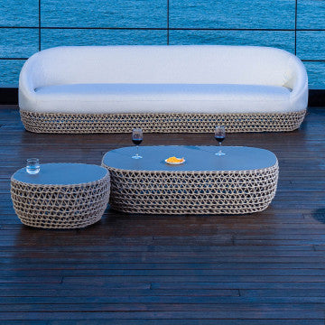 Tavolino ovale struttura alluminio corde 124x85x33 cm peso 21 kg