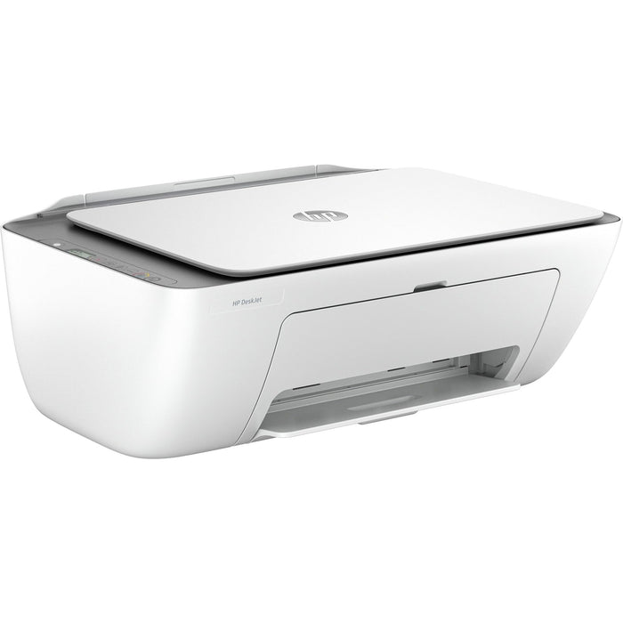 Stampante HP DeskJet 2820e 588K9B bianca con design compatto e funzionalità multifunzione per stampa, copia e scansione.
