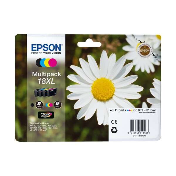 Epson T1816 (18XL) Confezione 4 Cartucce d'Inchiostro Originali - C13T18164012