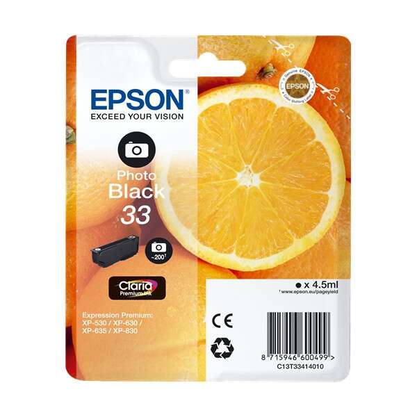 Epson T3341 (33) Nero Photo Cartuccia d'Inchiostro Originale - C13T33414012