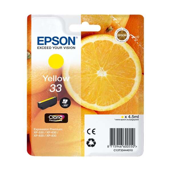 Epson T3344 (33) Giallo Cartuccia d'Inchiostro Originale - C13T33444012