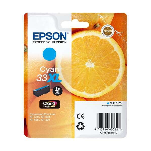 Epson T3362 (33XL) Cartuccia d'Inchiostro Cyan Originale - C13T33624012