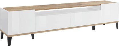 Porta TV SUNRISE 200 cm - Bianco/acero, con 2 vani e 2 cassetti