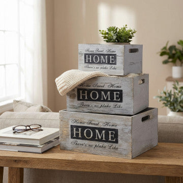 Set 3 cassette legno grigio chiaro: 36x28x18cm, 31x23x16cm, 26x18x14cm
