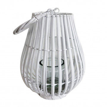 Lanterna in vimini bianco con vetro, diametro 35 cm, altezza 43 cm