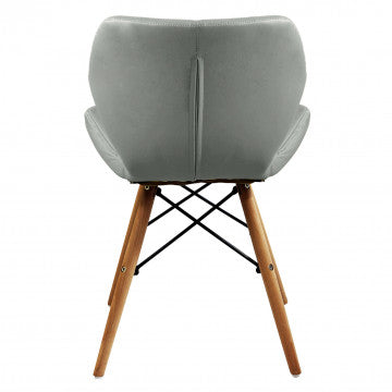 Sedia struttura metallo, seduta PU grigio, gambe legno 41x49x71 cm