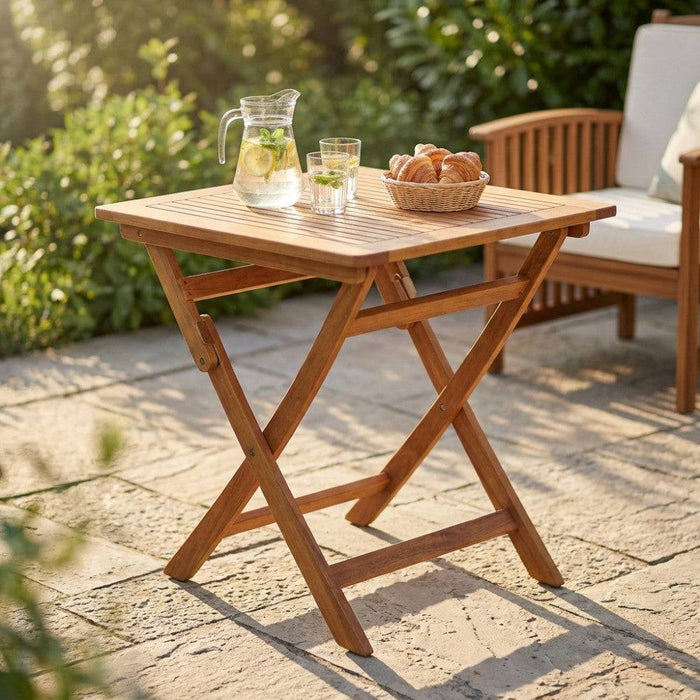 Tavolino Pieghevole Acacia Massiccio 70x70x74h cm Marrone