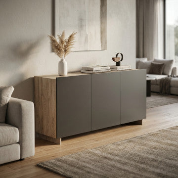 Credenza in truciolare bilaminato antracite e rovere chiaro 150x40x76 cm