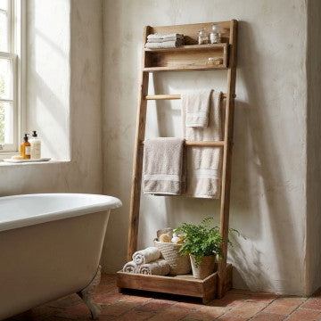 Scaffale da bagno in legno di pino riciclato 62x45x175 cm