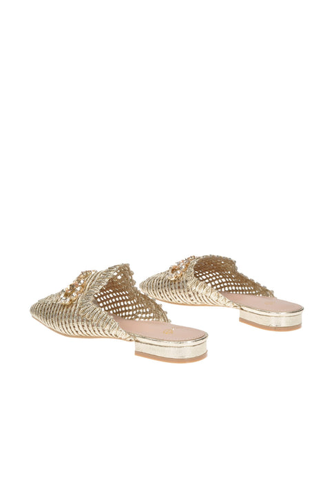 Sabot EXE Luna Ecopelle Intrecciata con Mascherino Frontale Strass Sottopiede Imbottito Fondo Gomma Tacco 2 cm