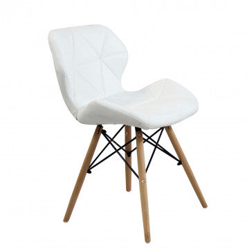 Sedia struttura metallo, seduta PU bianca, gambe legno 41x49x71 cm