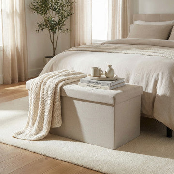 Pouf contenitore rettangolare in tessuto tortora 76x38x38 cm