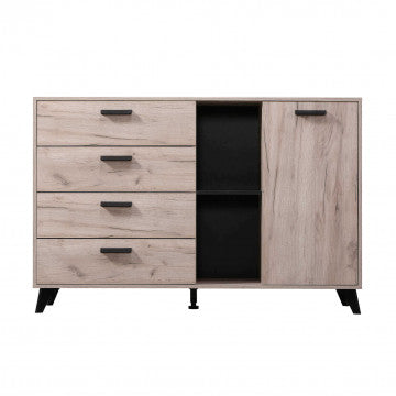 Mobile Umbria in truciolare bilaminato rovere grigio e nero 137,5x40x90,5 cm