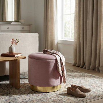 Pouf contenitore rotondo in velluto, diametro 37 cm, altezza 40 cm