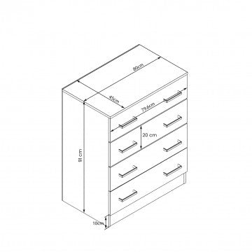 Mobile 5 cassetti in truciolare bilaminato, 80x45x91 cm, quercia chiaro