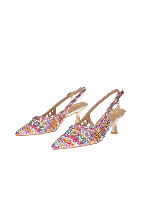 GD246 Decollete Aperto Dietro Gold E Gold In Ecopelle Con Cinturino Sottopiede Imbottito In Pelle Tacco Alto 6 Cm