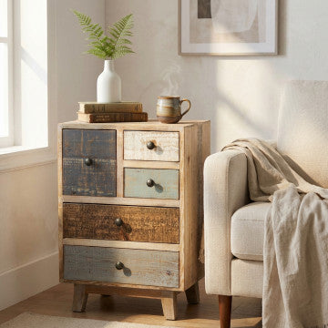 Mobile con 5 cassetti in legno colorato, dimensioni 45x35x64 cm