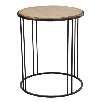 Tavolino in ferro e legno, piano quadrato 56x56 cm, altezza 66,5 cm