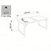 Diagramma tecnica di un tavolo pieghevole rettangolare in MDF e alluminio bianco, dimensioni 120x60 cm, altezza 68 cm, peso massimo 30 kg