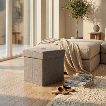 Pouf contenitore quadrato in tessuto grigio, 38x38x40 cm
