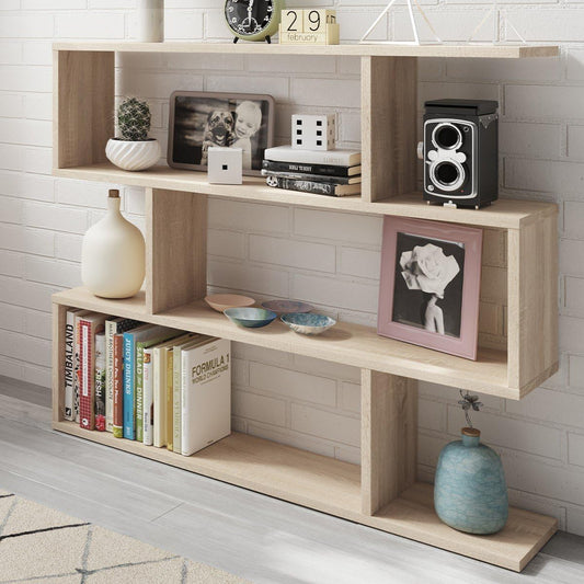 Libreria componibile bassa Athena in colore canadian, 110x97x24 cm. Perfetta per salotto, con decorazioni, libri e oggetti personali.