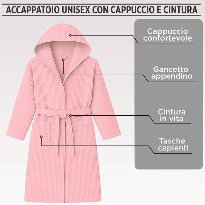 Accappatoio Nido d’Ape Unisex Uomo Donna leggero con Cappuccio e tasche 7130