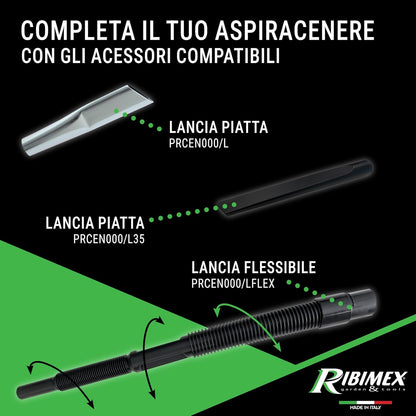Accessori compatibili per Aspiracenere Cene Top, inclusi lancia piatta e lancia flessibile per una pulizia versatile e completa.