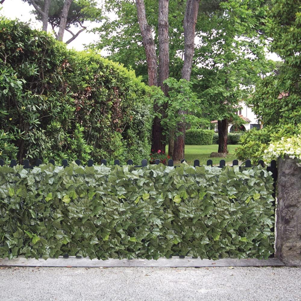 Siepe artificiale sempreverde in polipropilene stabilizzato U.V, recinzione decorativa con foglie di edera, ideale per giardini e cortili, SKU: SEMVER1030/HED