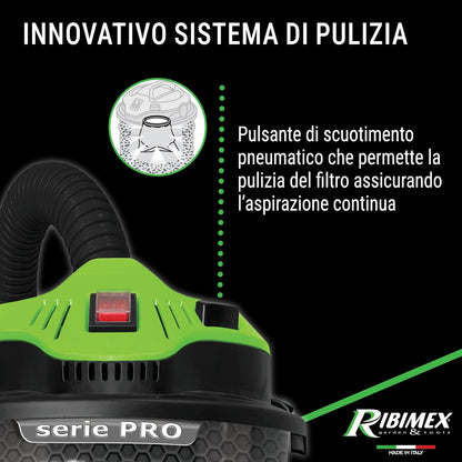 Sistema di pulizia innovativo dell'Aspiracenere Cene Top con pulsante pneumatico per mantenere l'aspirazione continua.