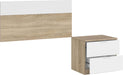 Comodino con due cassetti e testiera per letto singolo in Rovere Canadian e Bianco Artik. Perfetto per un arredamento minimalista.