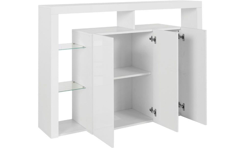 Madia Alta ESSENTIAL 150 cm, Bianco Laccato, Ripiani in Vetro, Made in Italy