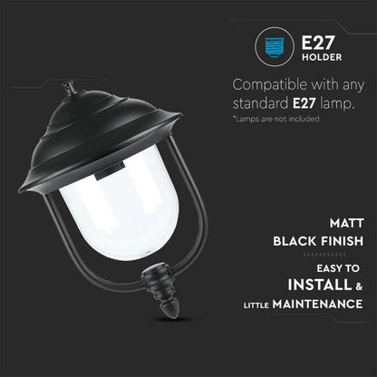 V-TAC Lampada LED da Soffitto a Lanterna E27, L 890mm, Nero, IP44, Max 60W