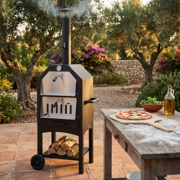 Forno per pizza in acciaio verniciato nero con finestra in acciaio