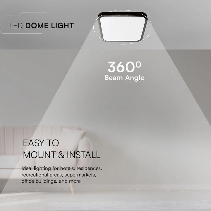 18W LED Dome Light SAMSUNG Chip 4000K Square Black Frame IP44
