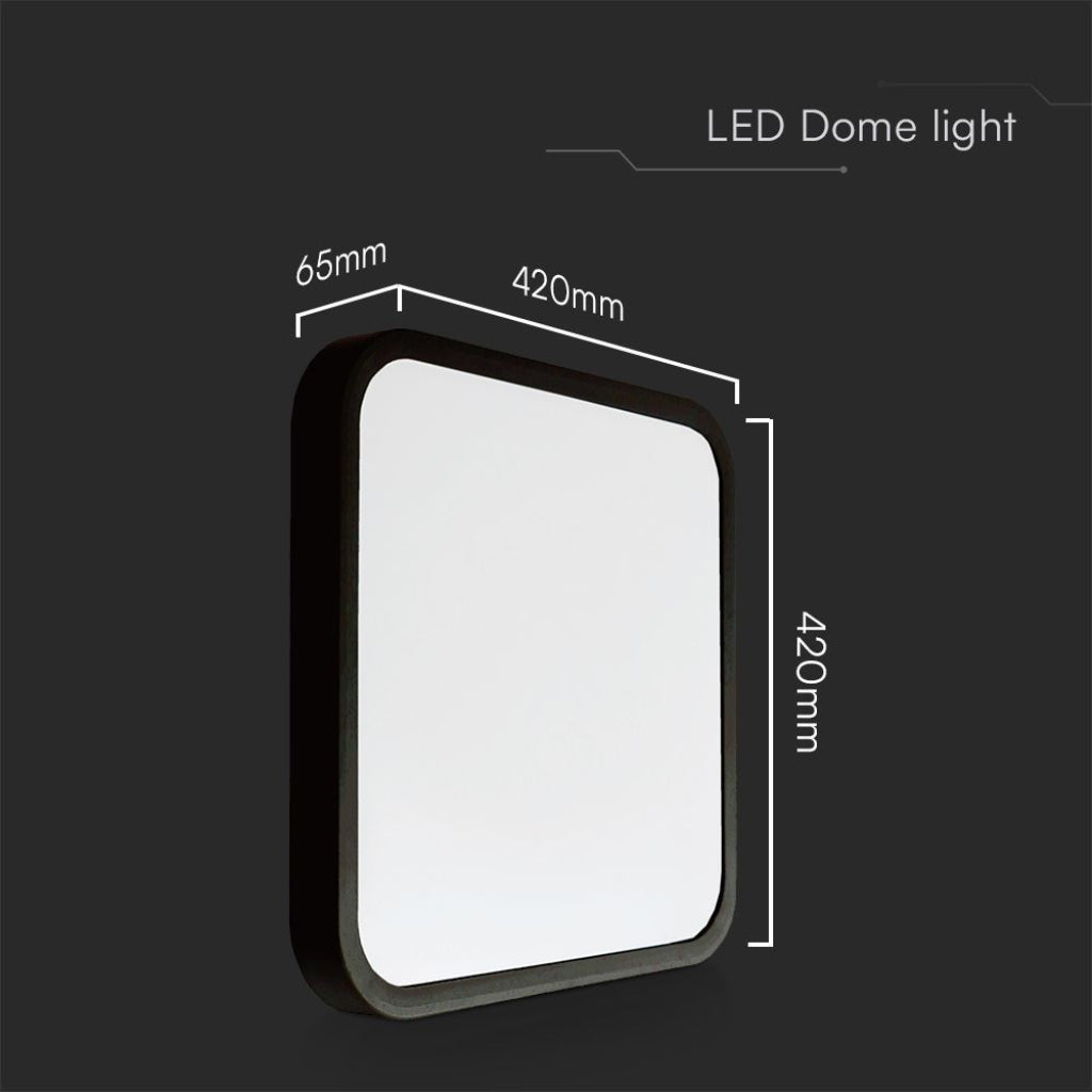 Plafoniera LED 48W Nera V-TAC con dimensioni 420x420mm e spessore 65mm, ideale per illuminazione moderna da soffitto.