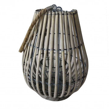 Lanterna in vimini grigio e vetro, diametro 35 cm, altezza 43 cm