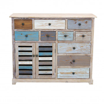 Mobile in legno colorato con 10 cassetti e 2 ante, 108x38x89 cm