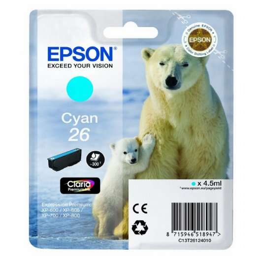 Epson T2612 (26) Cyan Cartuccia d'Inchiostro Originale - C13T26124012